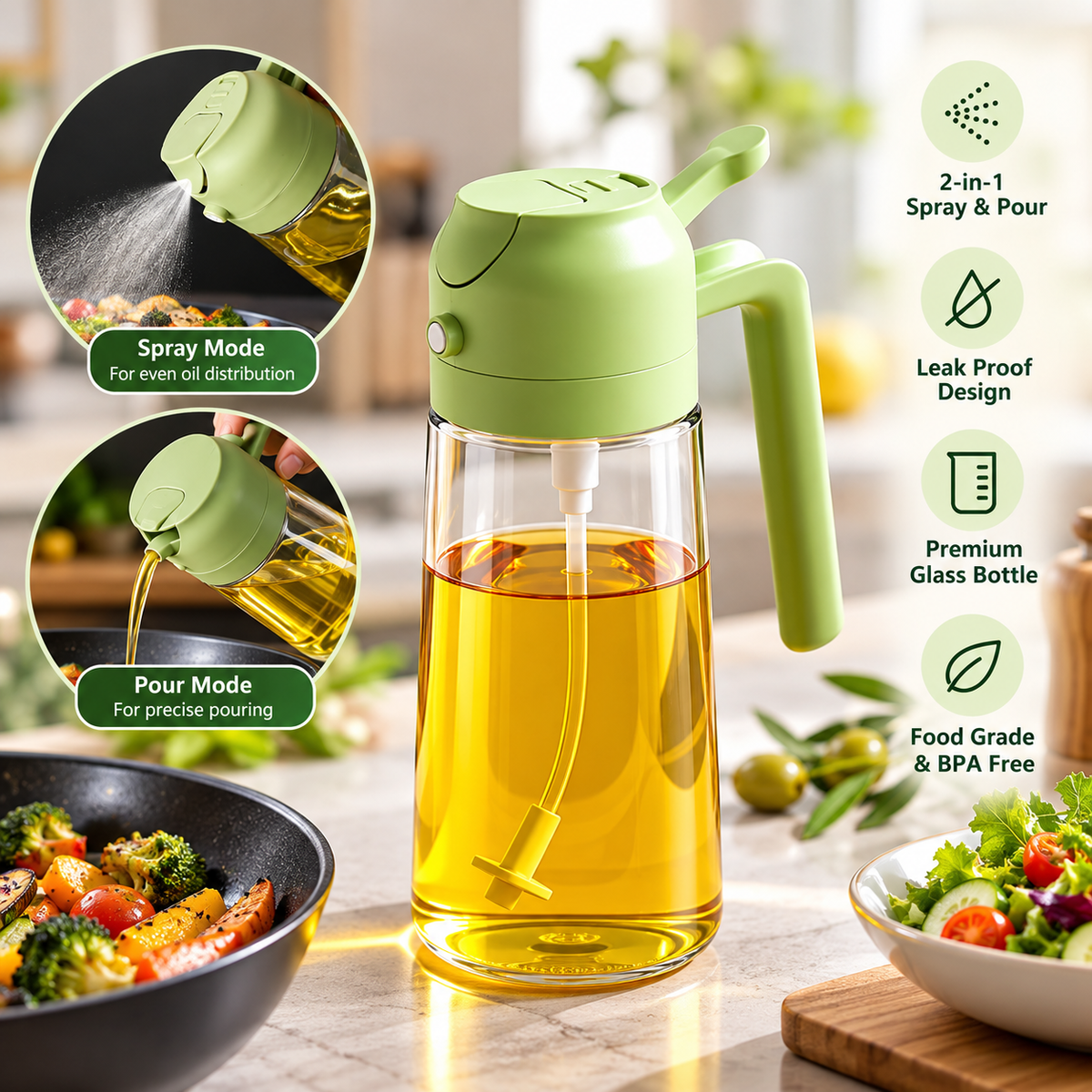 Yoliv Cooking Oil Dispenser & Mist Spray Glass Bottle - 500 ML